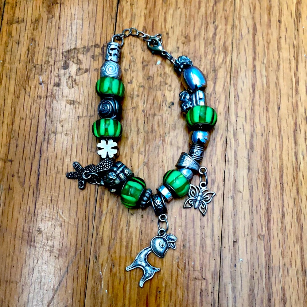 Green Nature-Themed Charm Bracelet